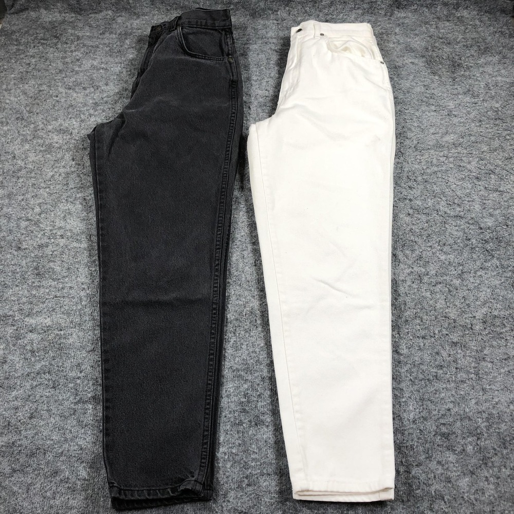 Vintage Chic Mom Jeans Womens 14 Lot 2 High Rise Tapered White Black Denim USA